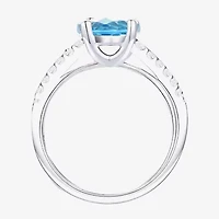 Yes, Please! Womens Genuine Blue Topaz Sterling Silver Side Stone Cocktail Ring