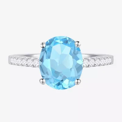 Yes, Please! Womens Genuine Blue Topaz Sterling Silver Side Stone Cocktail Ring