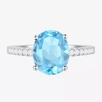 Yes, Please! Womens Genuine Blue Topaz Sterling Silver Side Stone Cocktail Ring