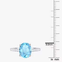 Yes, Please! Womens Genuine Blue Topaz Sterling Silver Side Stone Cocktail Ring
