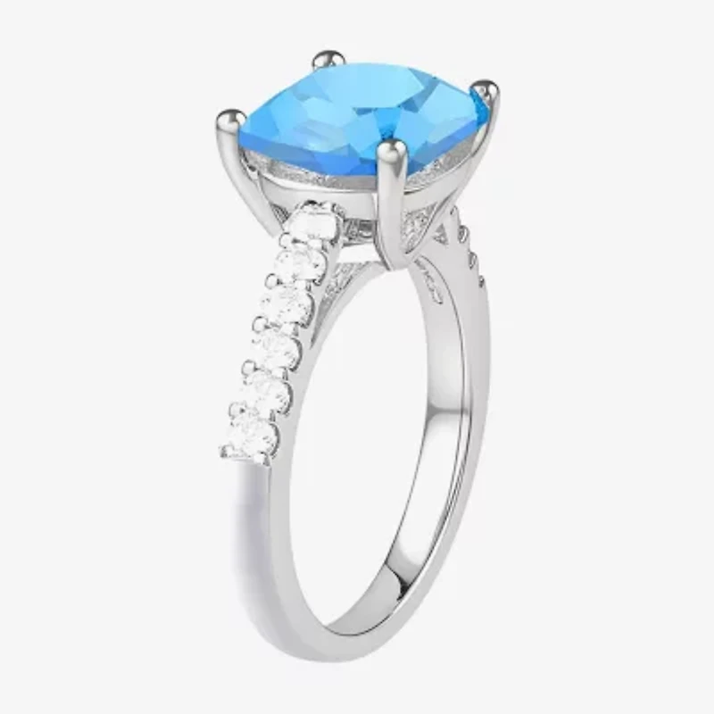 Yes, Please! Womens Genuine Blue Topaz Sterling Silver Side Stone Cocktail Ring
