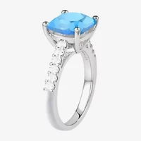 Yes, Please! Womens Genuine Blue Topaz Sterling Silver Side Stone Cocktail Ring