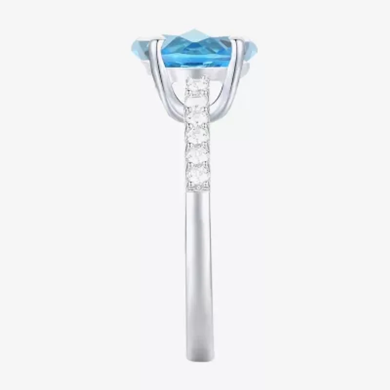 Yes, Please! Womens Genuine Blue Topaz Sterling Silver Side Stone Cocktail Ring