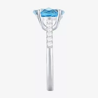 Yes, Please! Womens Genuine Blue Topaz Sterling Silver Side Stone Cocktail Ring