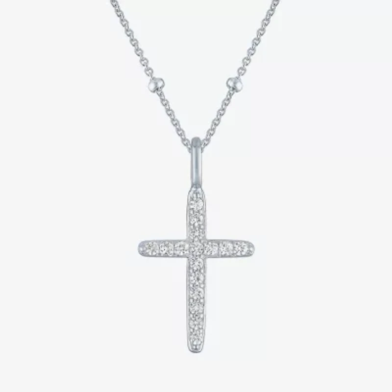 Yes, Please! Womens Lab Created White Sapphire Sterling Silver Cross 18 Inch Pendant Necklace