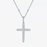 Yes, Please! Womens Lab Created White Sapphire Sterling Silver Cross 18 Inch Pendant Necklace