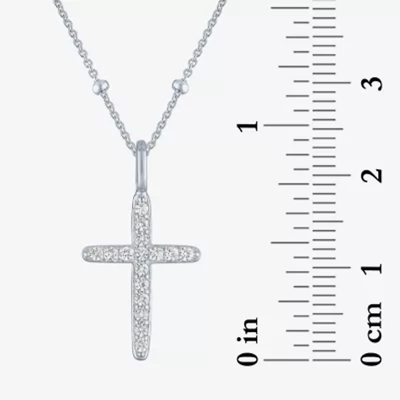 Yes, Please! Womens Lab Created White Sapphire Sterling Silver Cross 18 Inch Pendant Necklace