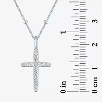 Yes, Please! Womens Lab Created White Sapphire Sterling Silver Cross 18 Inch Pendant Necklace