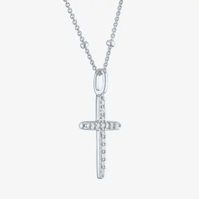 Yes, Please! Womens Lab Created White Sapphire Sterling Silver Cross 18 Inch Pendant Necklace