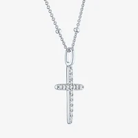 Yes, Please! Womens Lab Created White Sapphire Sterling Silver Cross 18 Inch Pendant Necklace