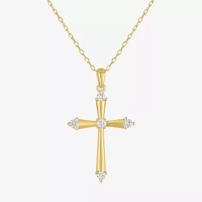 Yes, Please! Womens Lab Created White Sapphire Sterling Silver Cross 16 Inch Pendant Necklace