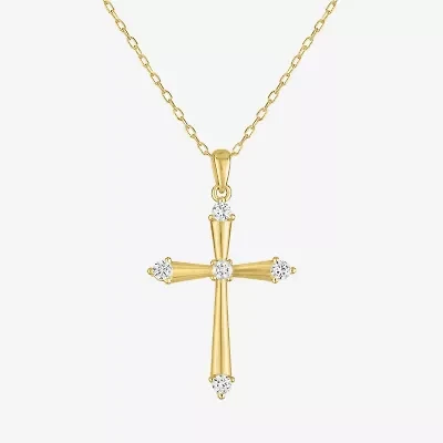Yes, Please! Womens Lab Created White Sapphire Sterling Silver Cross 16 Inch Pendant Necklace