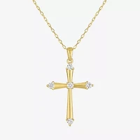 Yes, Please! Womens Lab Created White Sapphire Sterling Silver Cross 16 Inch Pendant Necklace