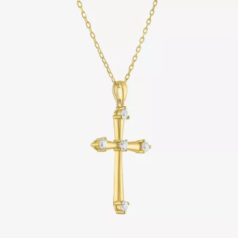 Yes, Please! Womens Lab Created White Sapphire Sterling Silver Cross 16 Inch Pendant Necklace