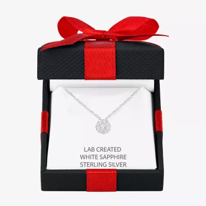 Yes Please! Womens Lab Created White Sapphire Sterling Silver Circle 17 Inch Pendant Necklace