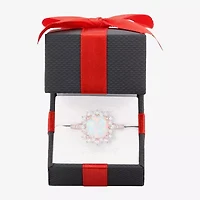 Yes, Please! Womens Lab Created Multi Color Opal 14K Rose Gold Over Silver Side Stone Cocktail Ring