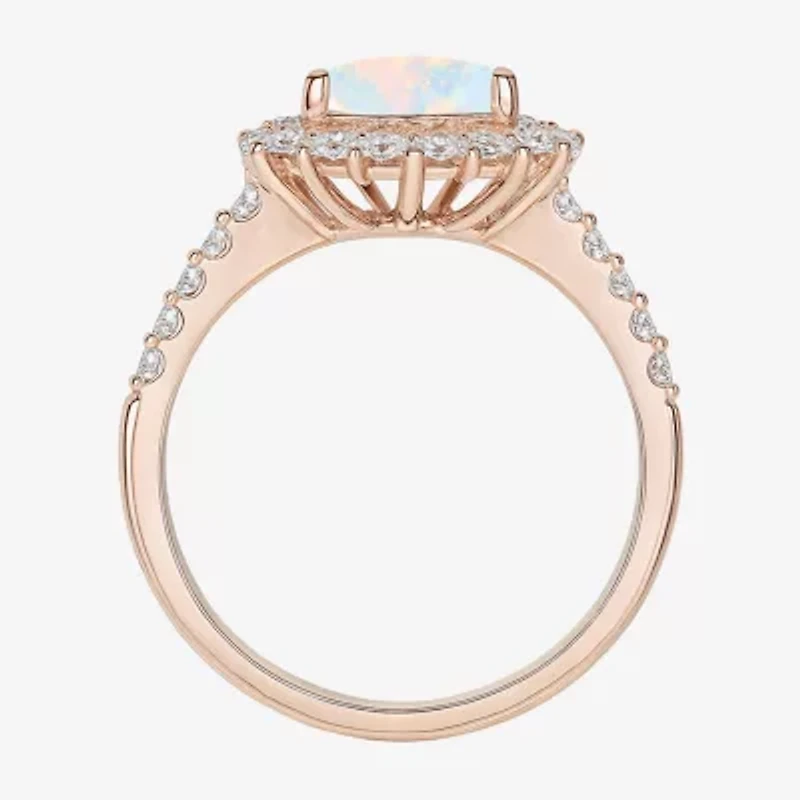 Yes, Please! Womens Lab Created Multi Color Opal 14K Rose Gold Over Silver Side Stone Cocktail Ring