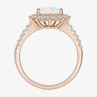 Yes, Please! Womens Lab Created Multi Color Opal 14K Rose Gold Over Silver Side Stone Cocktail Ring