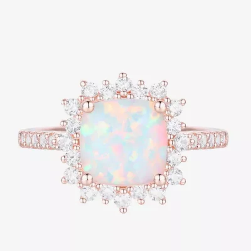 Yes, Please! Womens Lab Created Multi Color Opal 14K Rose Gold Over Silver Side Stone Cocktail Ring