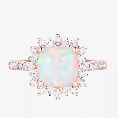 Yes, Please! Womens Lab Created Multi Color Opal 14K Rose Gold Over Silver Side Stone Cocktail Ring