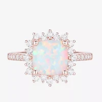 Yes, Please! Womens Lab Created Multi Color Opal 14K Rose Gold Over Silver Side Stone Cocktail Ring