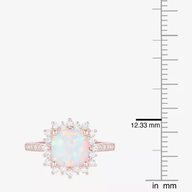 Yes, Please! Womens Lab Created Multi Color Opal 14K Rose Gold Over Silver Side Stone Cocktail Ring