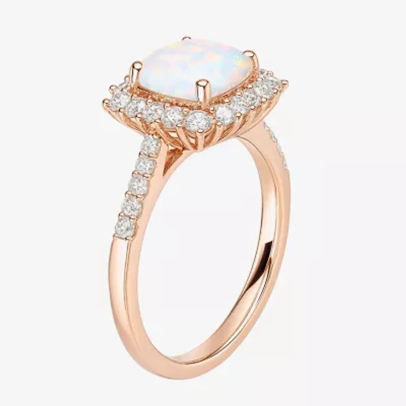 Yes, Please! Womens Lab Created Multi Color Opal 14K Rose Gold Over Silver Side Stone Cocktail Ring