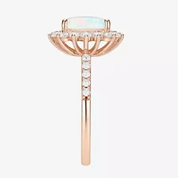Yes, Please! Womens Lab Created Multi Color Opal 14K Rose Gold Over Silver Side Stone Cocktail Ring