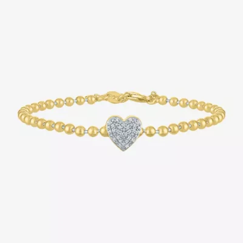 Heart (Gh / Si2 I1) Womens 1/10 CT. T.W. Lab Grown White Diamond 14K Gold Over Silver Sterling Silver Heart Beaded Bracelet