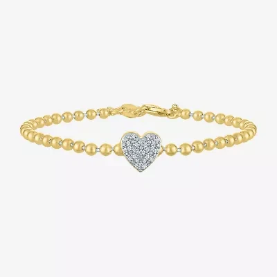 Heart (Gh / Si2 I1) Womens 1/10 CT. T.W. Lab Grown White Diamond 14K Gold Over Silver Sterling Silver Heart Beaded Bracelet