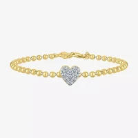 Heart (Gh / Si2 I1) Womens 1/10 CT. T.W. Lab Grown White Diamond 14K Gold Over Silver Sterling Silver Heart Beaded Bracelet