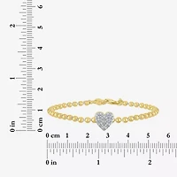 Heart (Gh / Si2 I1) Womens 1/10 CT. T.W. Lab Grown White Diamond 14K Gold Over Silver Sterling Silver Heart Beaded Bracelet