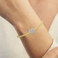 Heart (Gh / Si2 I1) Womens 1/10 CT. T.W. Lab Grown White Diamond 14K Gold Over Silver Sterling Silver Heart Beaded Bracelet