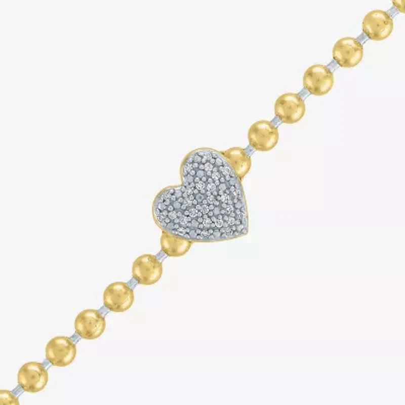 Heart (Gh / Si2 I1) Womens 1/10 CT. T.W. Lab Grown White Diamond 14K Gold Over Silver Sterling Silver Heart Beaded Bracelet
