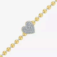 Heart (Gh / Si2 I1) Womens 1/10 CT. T.W. Lab Grown White Diamond 14K Gold Over Silver Sterling Silver Heart Beaded Bracelet
