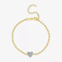 Heart (Gh / Si2 I1) Womens 1/10 CT. T.W. Lab Grown White Diamond 14K Gold Over Silver Sterling Silver Heart Beaded Bracelet