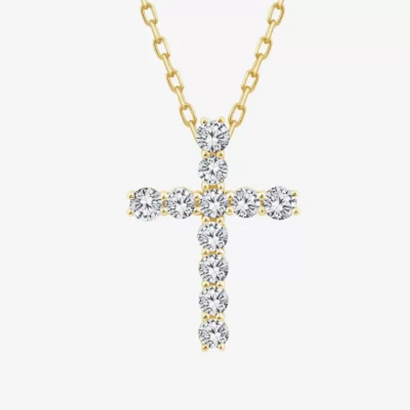 Cross (F,Si2) Womens 1/3 CT. T.W. Lab Grown White Diamond 14K Gold Over Silver Cross 18 Inch Pendant Necklace