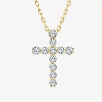 Cross (F,Si2) Womens 1/3 CT. T.W. Lab Grown White Diamond 14K Gold Over Silver Cross 18 Inch Pendant Necklace