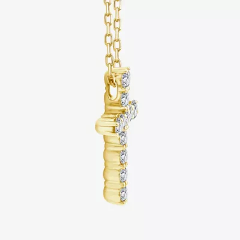 Cross (F,Si2) Womens 1/3 CT. T.W. Lab Grown White Diamond 14K Gold Over Silver Cross 18 Inch Pendant Necklace