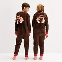 North Pole Trading Co. Moose Big Kid Unisex Plush Hooded Long Sleeve Matching Family One Piece Pajama