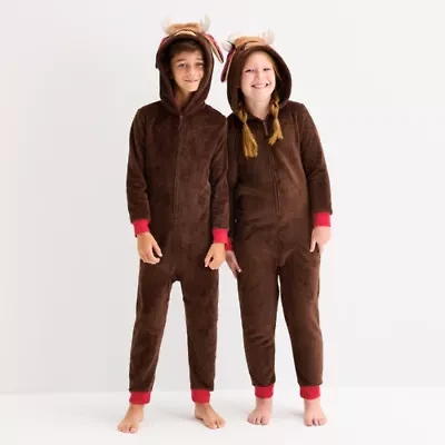 North Pole Trading Co. Moose Big Kid Unisex Plush Hooded Long Sleeve Matching Family One Piece Pajama