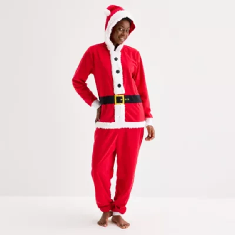 North Pole Trading Co. Santa Unisex Adult Microfleece Hooded Long Sleeve Matching Family One Piece Pajama