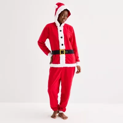 North Pole Trading Co. Santa Unisex Adult Microfleece Hooded Long Sleeve Matching Family One Piece Pajama