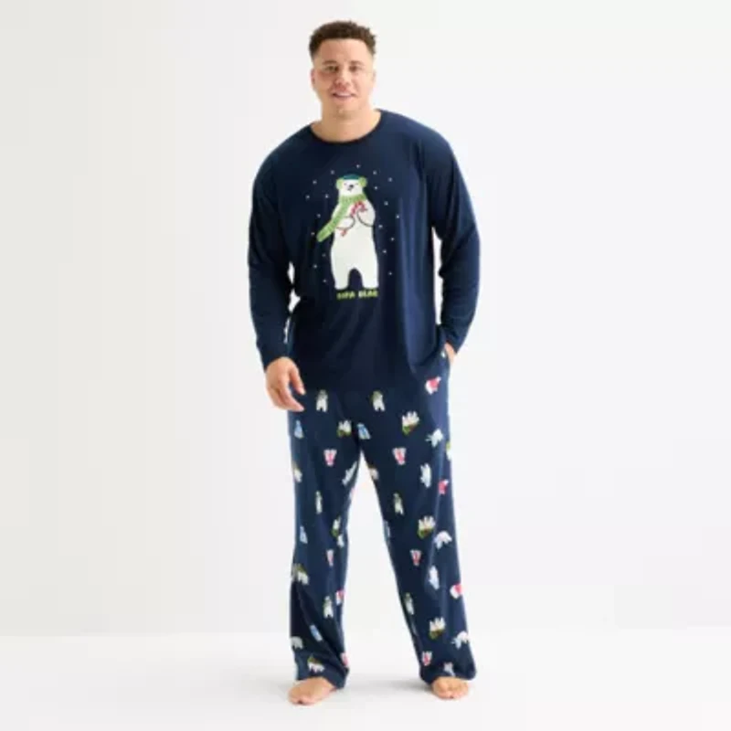 North Pole Trading Co. Polar Bear Mens Crew Neck Long Sleeve 2-pc. Matching Family Big Pajama Sets