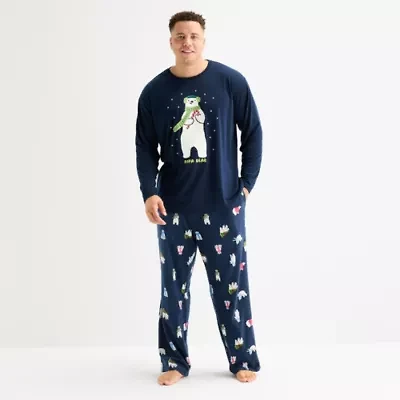 North Pole Trading Co. Polar Bear Mens Crew Neck Long Sleeve 2-pc. Matching Family Big Pajama Sets