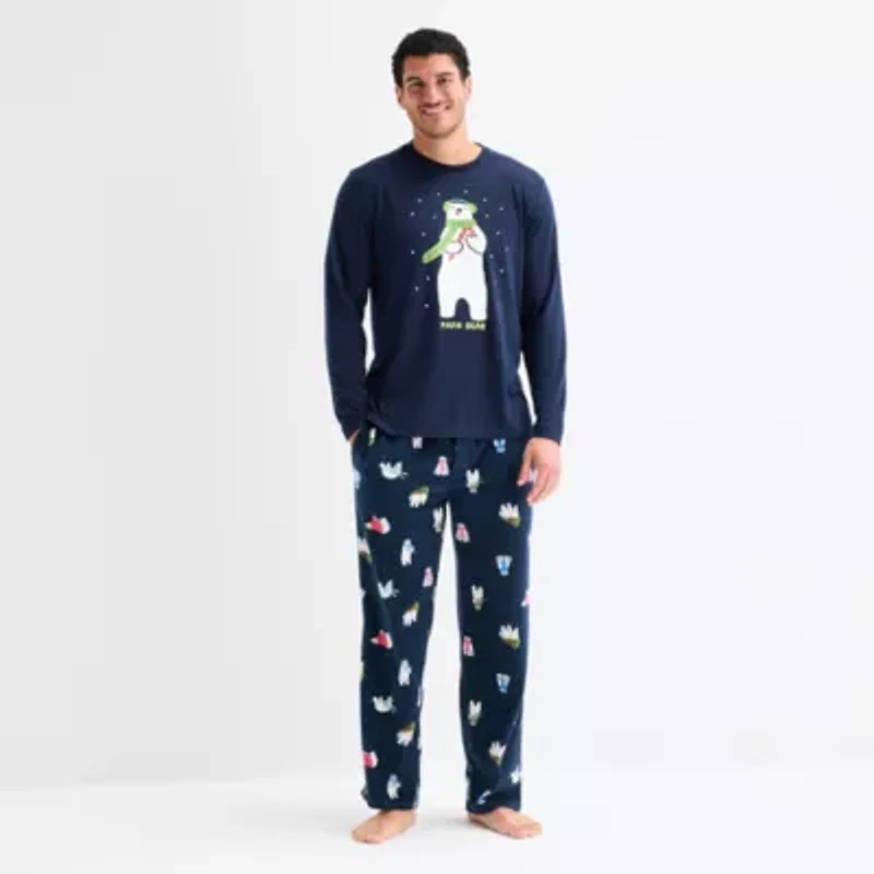 North Pole Trading Co. Polar Bear Mens Crew Neck Long Sleeve 2-pc. Matching Family Pajama Sets
