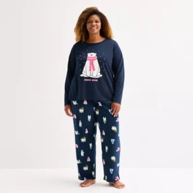 North Pole Trading Co. Polar Bear Womens Crew Neck Long Sleeve 2-pc. Matching Family Plus Pajama Sets