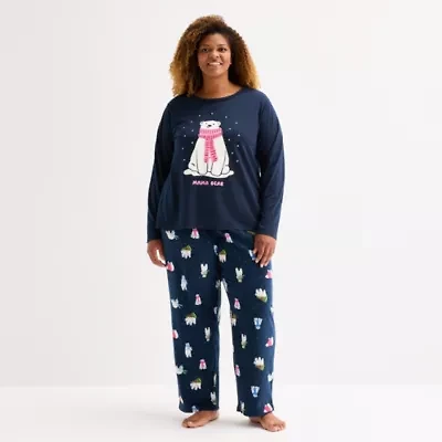 North Pole Trading Co. Polar Bear Womens Crew Neck Long Sleeve 2-pc. Matching Family Plus Pajama Sets