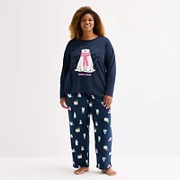 North Pole Trading Co. Polar Bear Womens Crew Neck Long Sleeve 2-pc. Matching Family Plus Pajama Sets