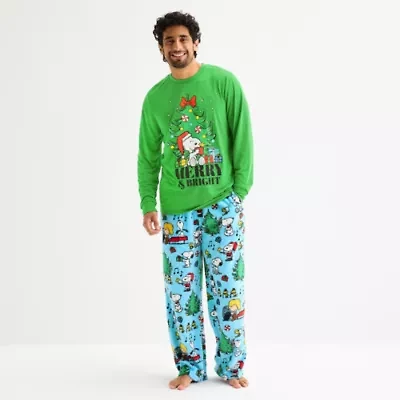Mens Peanuts Snoopy Microfleece Crew Neck Long Sleeve 2-pc. Matching Family Pajama Sets
